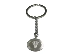 Silver Toned Etched Oval Front Facing Elephant Pendant Keychain