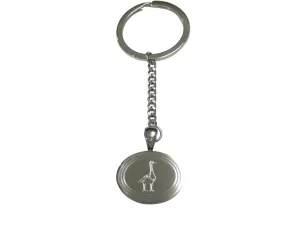 Silver Toned Etched Oval Goose Bird Pendant Keychain