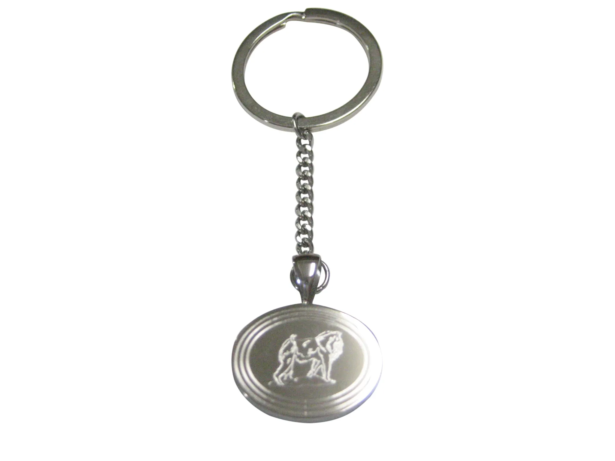 Silver Toned Etched Oval Gorilla Pendant Keychain