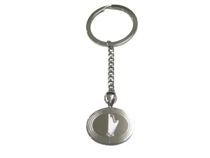Silver Toned Etched Oval Harp Musical Instrument Pendant Keychain