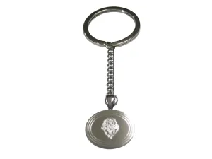 Silver Toned Etched Oval Lion Head Pendant Keychain