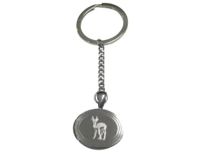 Silver Toned Etched Oval Roebuck Deer Pendant Keychain