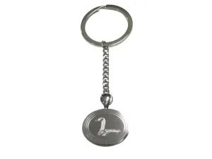 Silver Toned Etched Oval Sitting Goose Bird Pendant Keychain