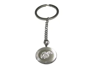 Silver Toned Etched Oval Snake Pendant Keychain