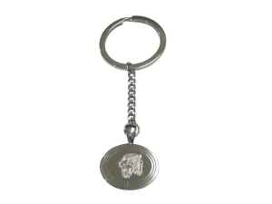 Silver Toned Etched Oval Snarling Tiger Head Pendant Keychain