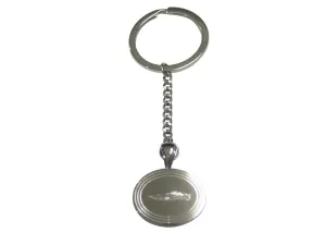 Silver Toned Etched Oval Speed Boat Pendant Keychain