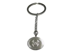 Silver Toned Etched Oval Spider Bug Insect Pendant Keychain