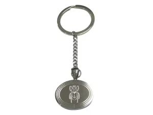 Silver Toned Etched Oval Spiky Beetle Insect Pendant Keychain