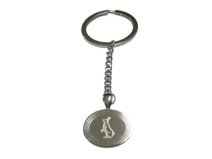 Silver Toned Etched Oval Standing Rabbit Pendant Keychain