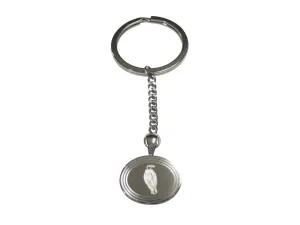 Silver Toned Etched Oval Vulture Bird Pendant Keychain