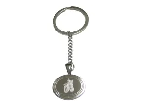 Silver Toned Etched Oval Zebra Head Pendant Keychain