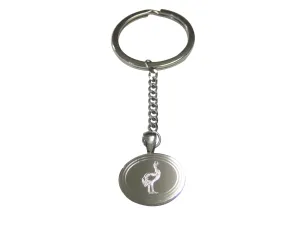 Silver Toned Oval Etched Cassowary Bird Pendant Keychain