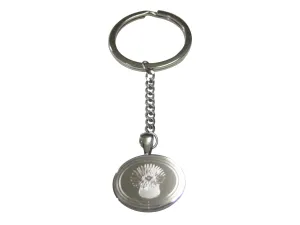 Silver Toned Oval Etched Sea Anemone Pendant Keychain