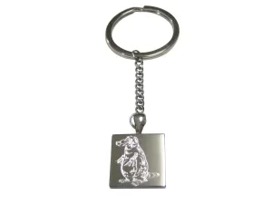 Silver Toned Square Etched Duck Billed Platypus Pendant Keychain