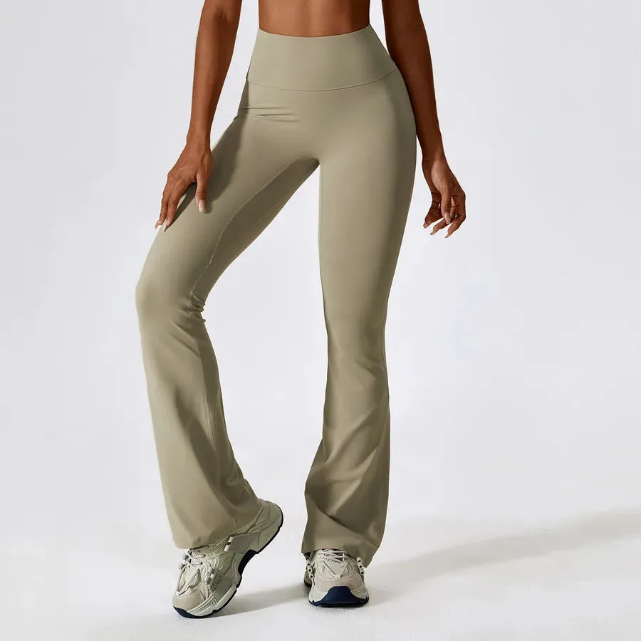 simple style solid color nylon spandex pleated active bottoms flared pants