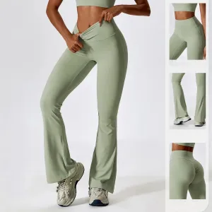 simple style solid color nylon spandex pleated active bottoms flared pants