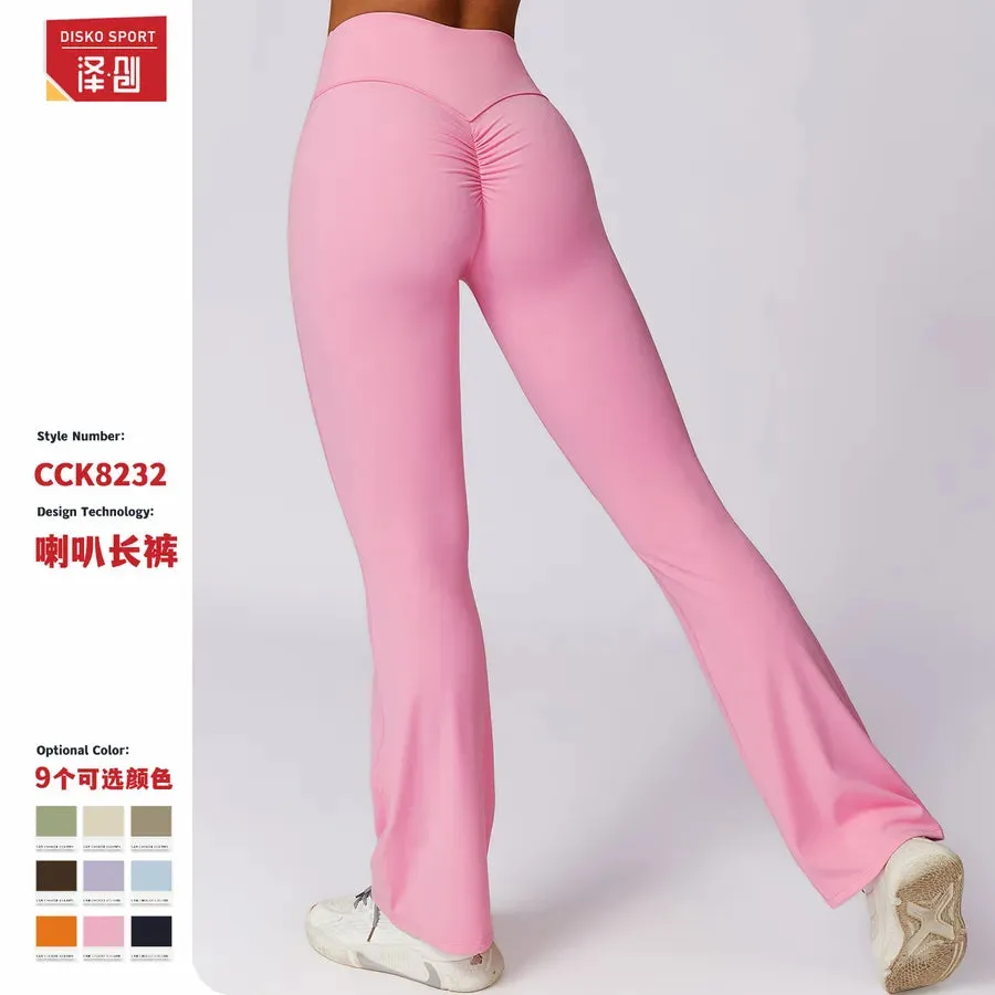 simple style solid color nylon spandex pleated active bottoms flared pants