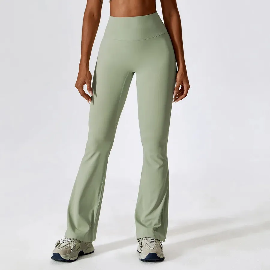 simple style solid color nylon spandex pleated active bottoms flared pants