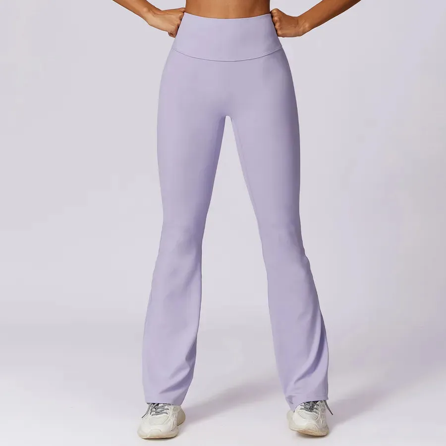 simple style solid color nylon spandex pleated active bottoms flared pants