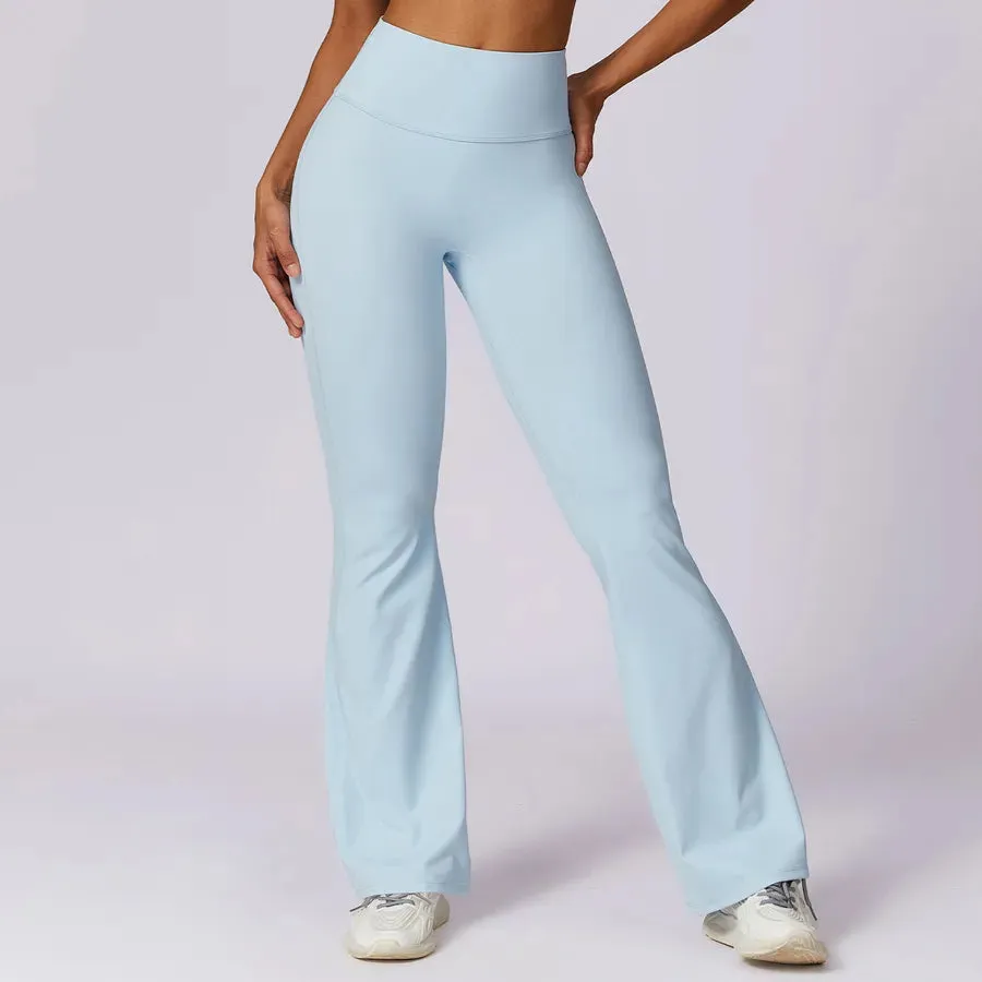 simple style solid color nylon spandex pleated active bottoms flared pants
