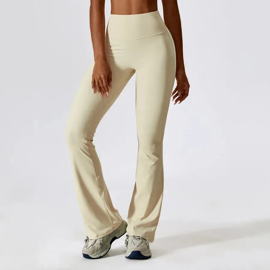 simple style solid color nylon spandex pleated active bottoms flared pants