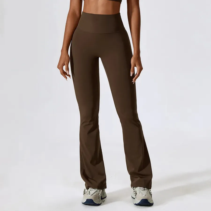 simple style solid color nylon spandex pleated active bottoms flared pants