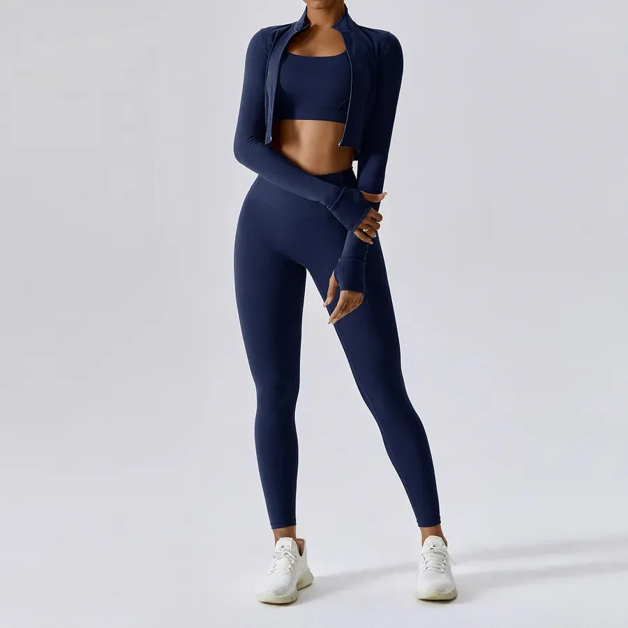 Simple Style Solid Color Nylon Spandex Standing Collar Tracksuits 3 piece sets