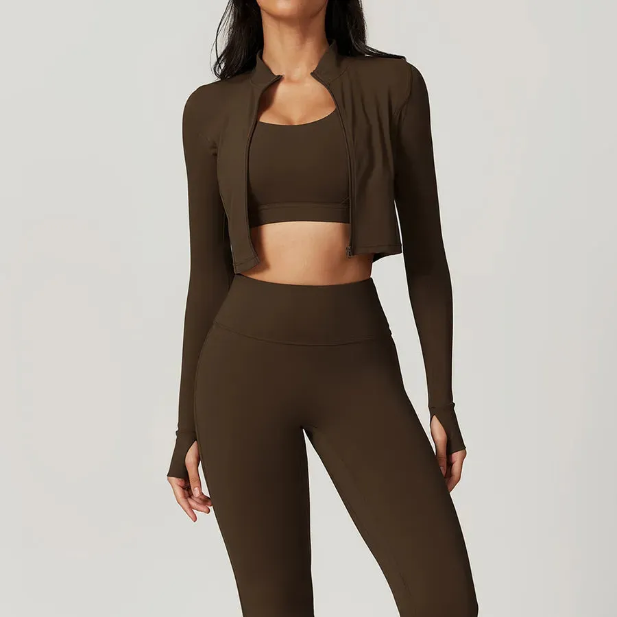 Simple Style Solid Color Nylon Spandex Standing Collar Tracksuits 3 piece sets