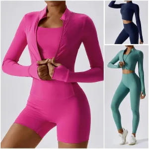 Simple Style Solid Color Nylon Spandex Standing Collar Tracksuits 3 piece sets