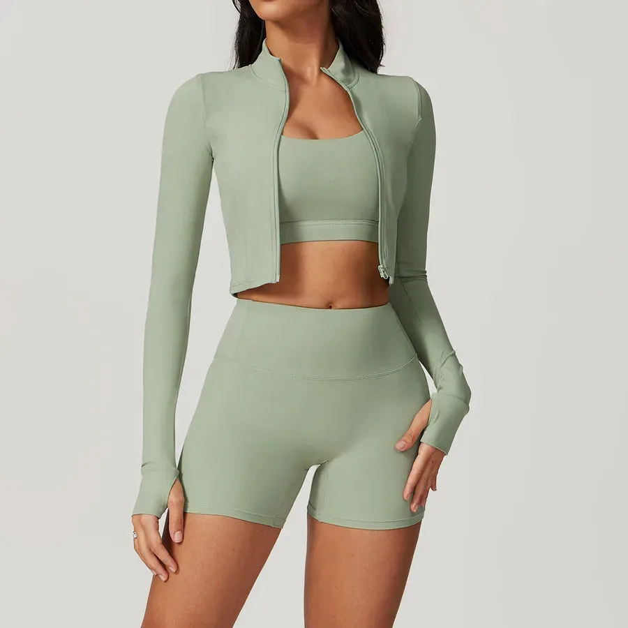 Simple Style Solid Color Nylon Spandex Standing Collar Tracksuits 3 piece sets