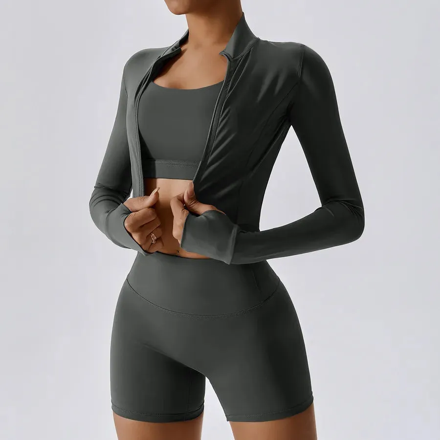 Simple Style Solid Color Nylon Spandex Standing Collar Tracksuits 3 piece sets