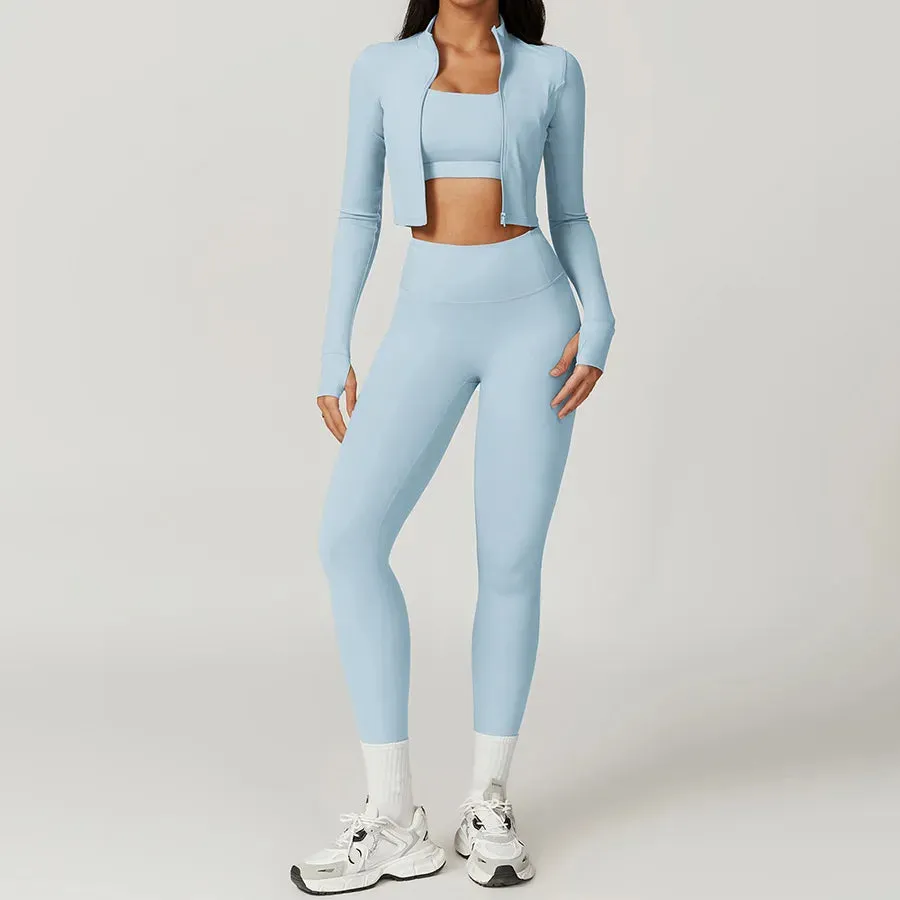 Simple Style Solid Color Nylon Spandex Standing Collar Tracksuits 3 piece sets