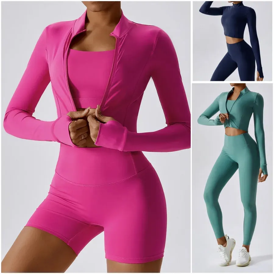 Simple Style Solid Color Nylon Spandex Standing Collar Tracksuits 3 piece sets