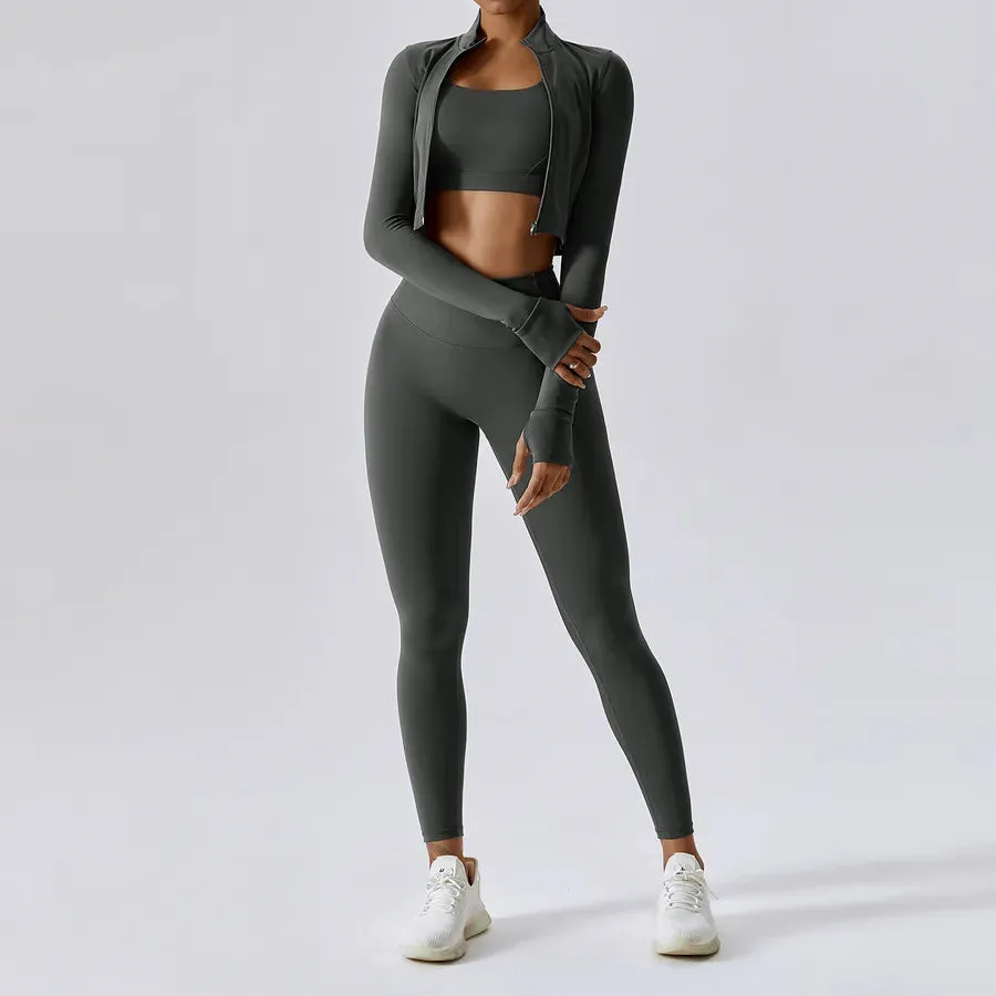 Simple Style Solid Color Nylon Spandex Standing Collar Tracksuits 3 piece sets