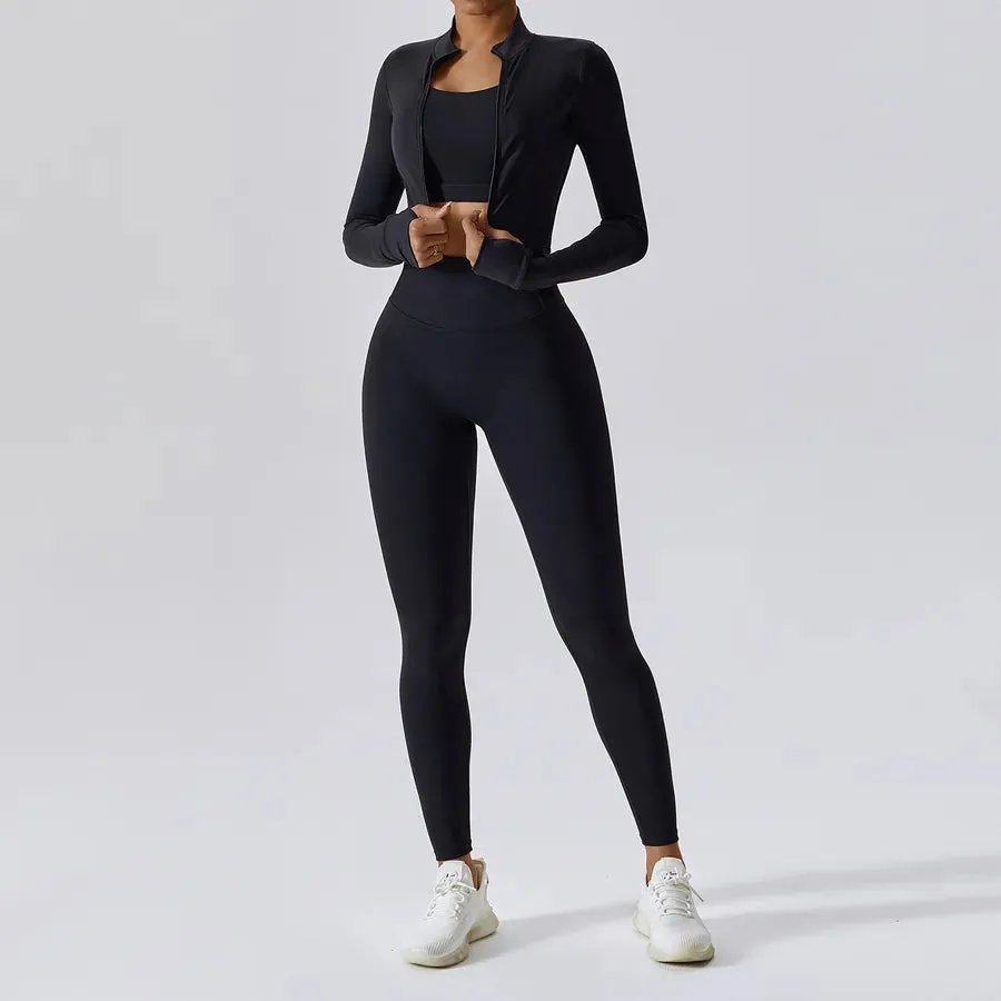 Simple Style Solid Color Nylon Spandex Standing Collar Tracksuits 3 piece sets