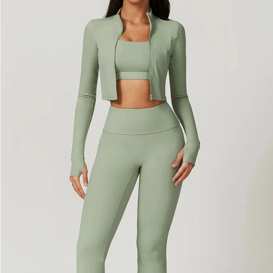 Simple Style Solid Color Nylon Spandex Standing Collar Tracksuits 3 piece sets