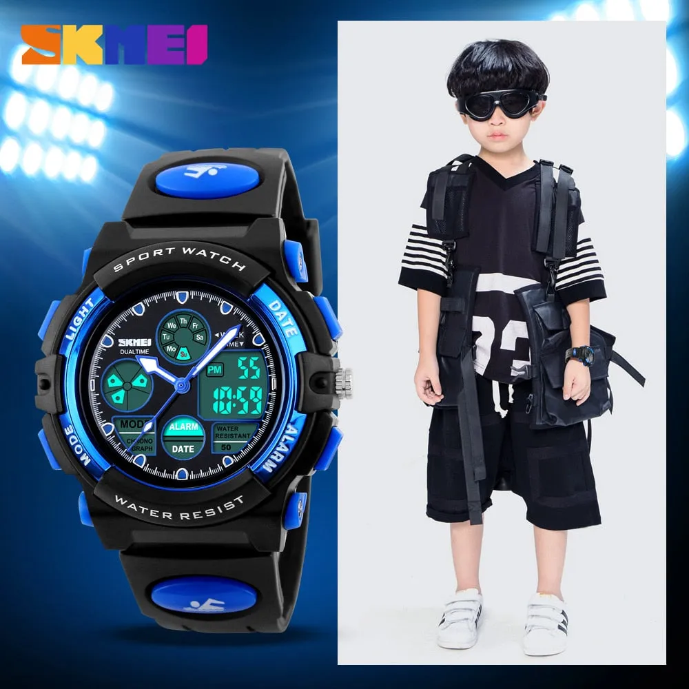SKMEI Brand Children Watches Kids Sports Cartoon Watch For Girls Boys Rubber Strap Children's Quartz Digital LED Wristwatches