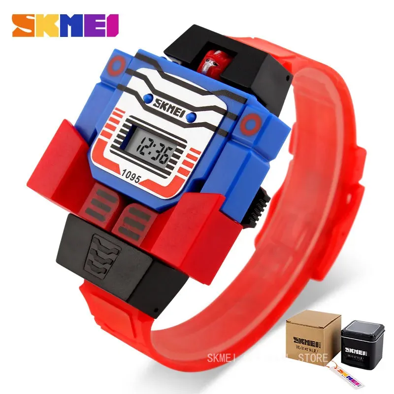 SKMEI Kids Watches LED Digital Children Cartoon Sports Watches Robot Transformation Toys Boys Wristwatches montre enfant 1095