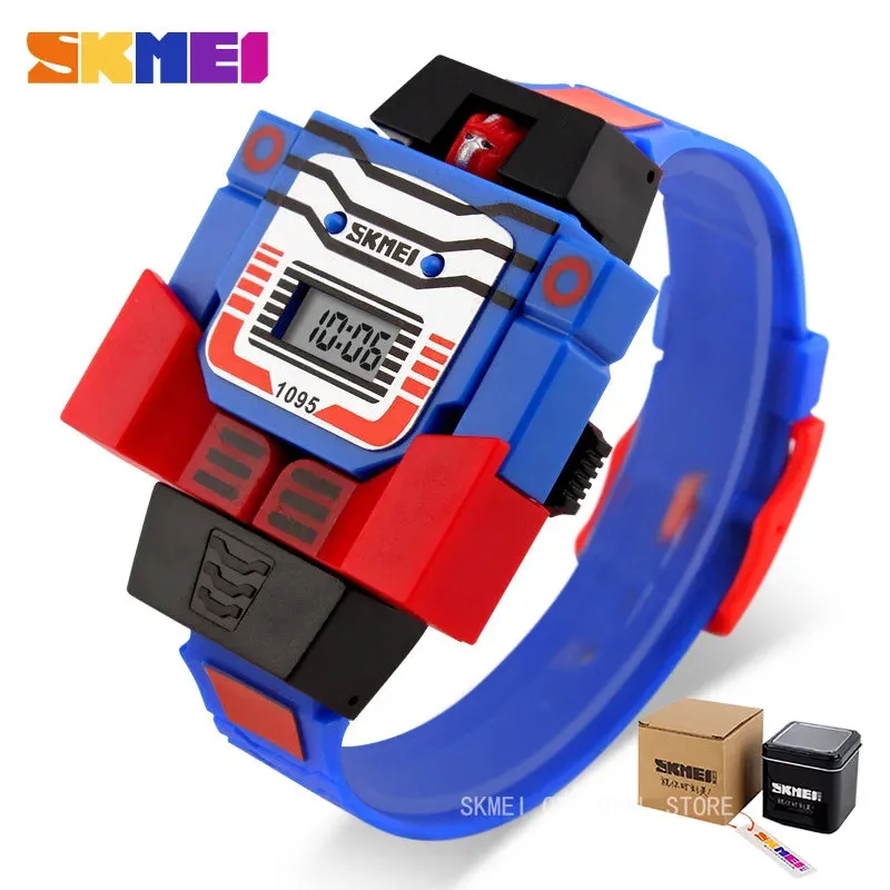 SKMEI Kids Watches LED Digital Children Cartoon Sports Watches Robot Transformation Toys Boys Wristwatches montre enfant 1095
