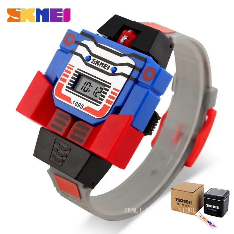 SKMEI Kids Watches LED Digital Children Cartoon Sports Watches Robot Transformation Toys Boys Wristwatches montre enfant 1095