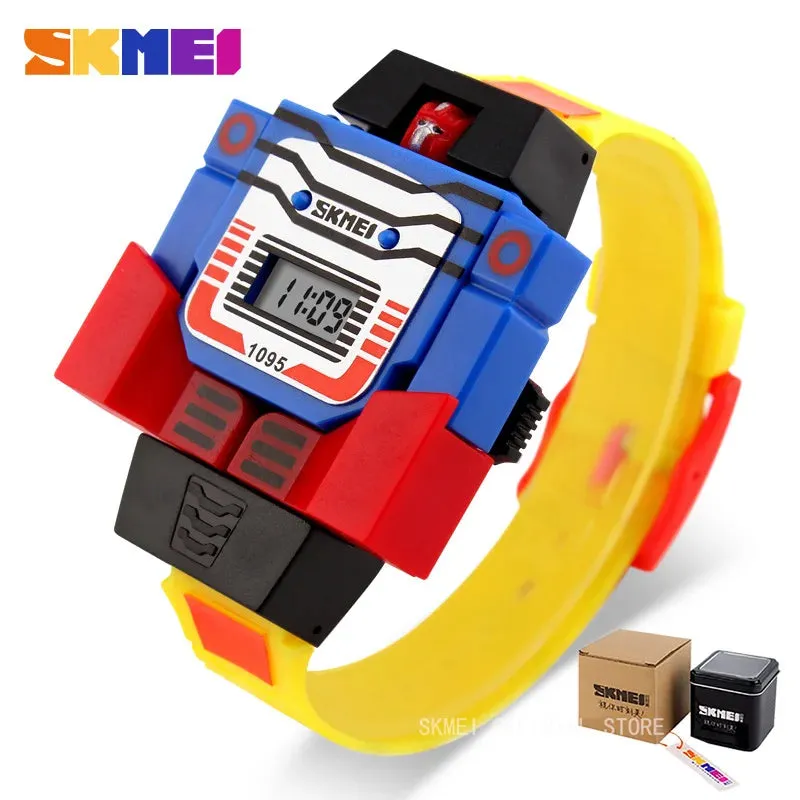 SKMEI Kids Watches LED Digital Children Cartoon Sports Watches Robot Transformation Toys Boys Wristwatches montre enfant 1095