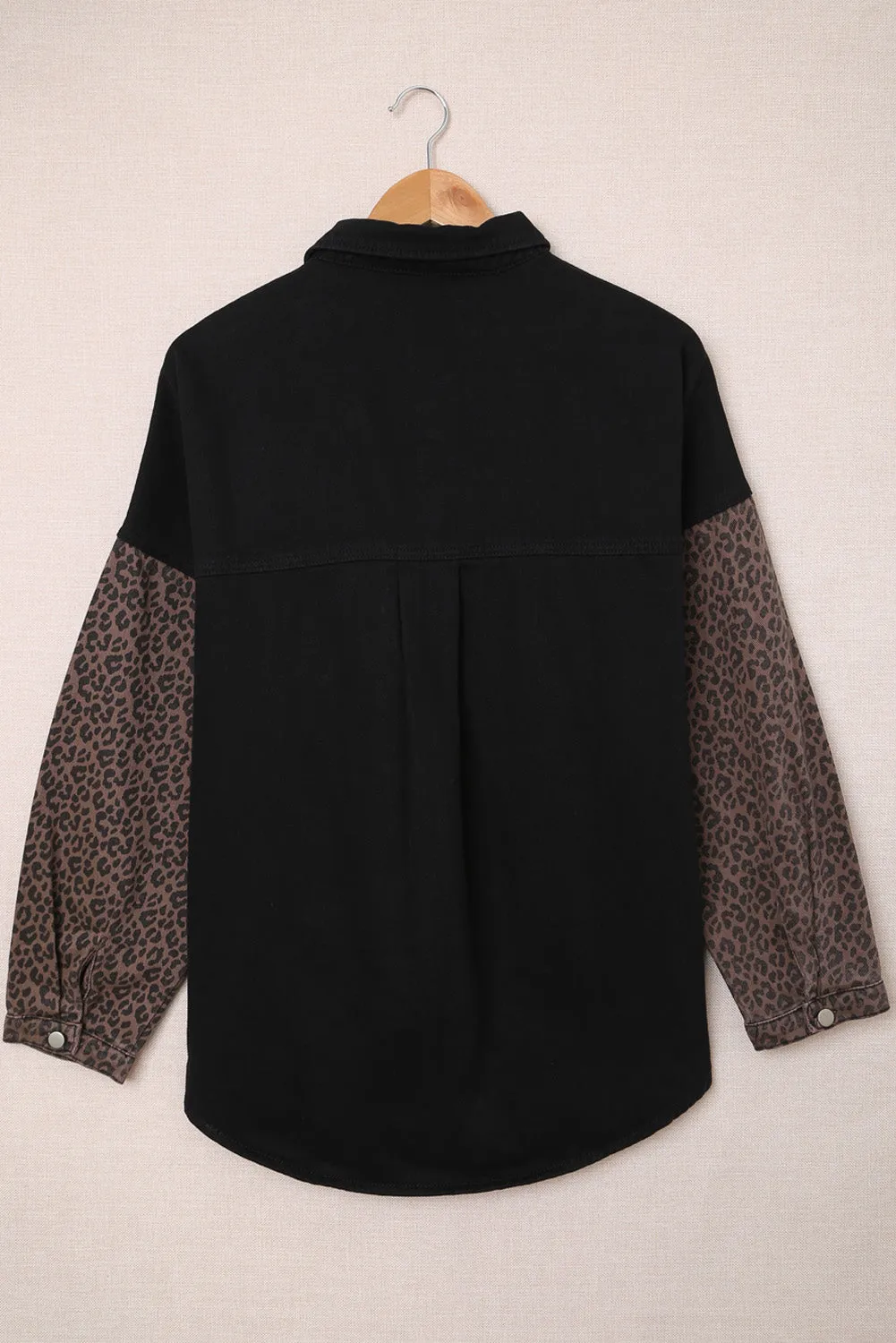 Sky Blue Contrast Leopard Denim Jacket