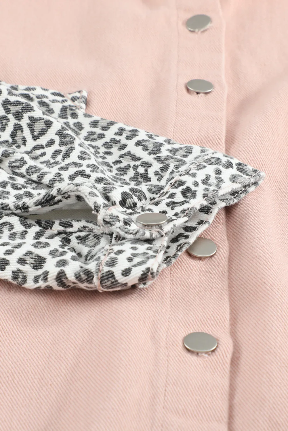 Sky Blue Contrast Leopard Denim Jacket