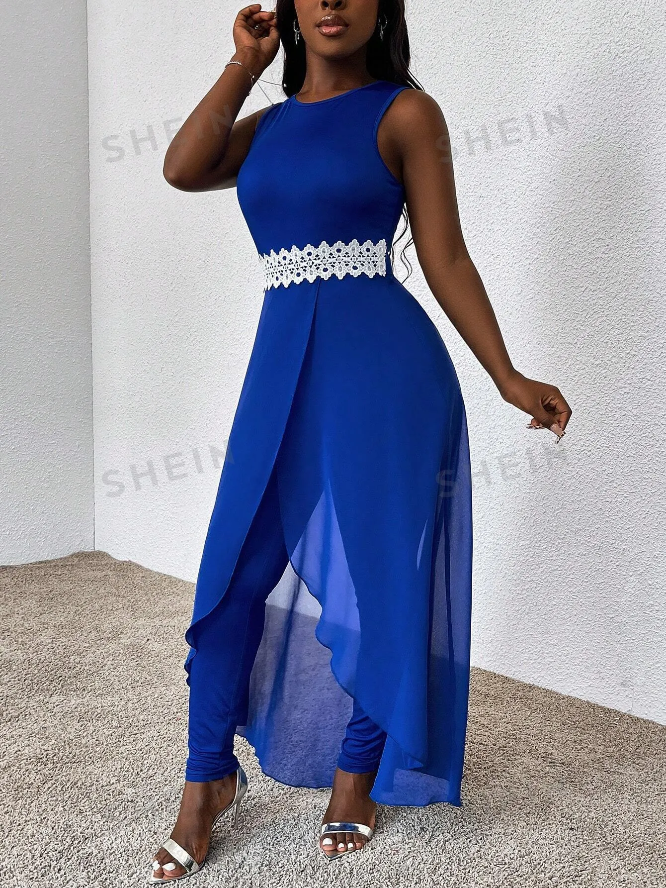 Slayr Women's Contrast Color Mesh Sleeveless Jumpsuit