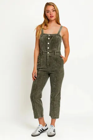Sleeveless Adjustable Strap Washed Corduroy Jumpsuit