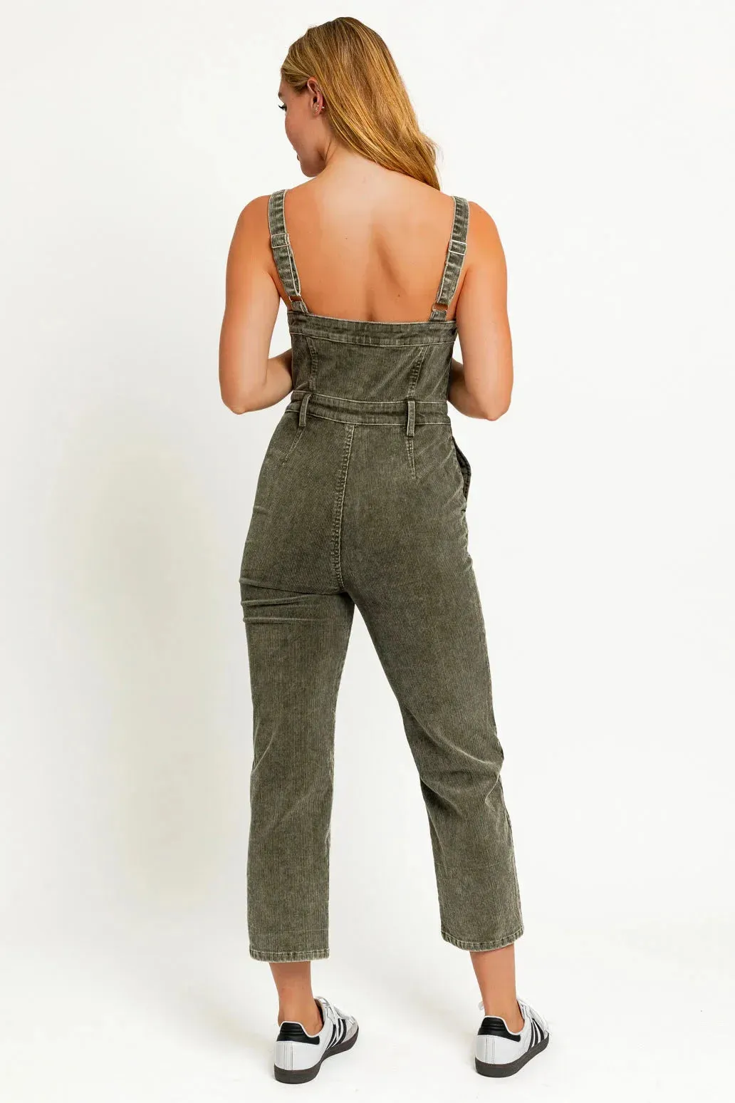 Sleeveless Adjustable Strap Washed Corduroy Jumpsuit