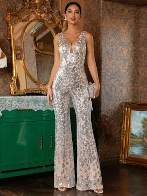 Sleeveless Cutout Sequin Jumpsuits