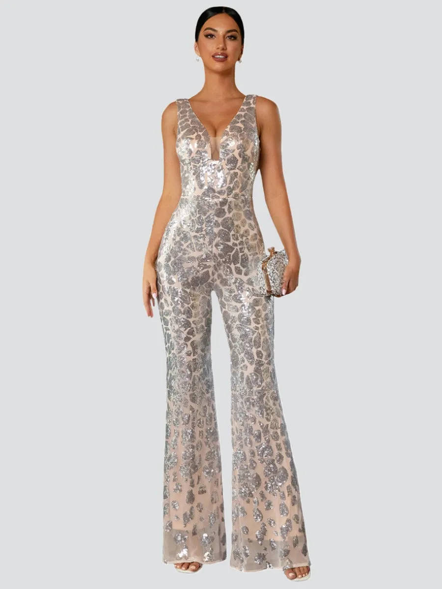 Sleeveless Cutout Sequin Jumpsuits