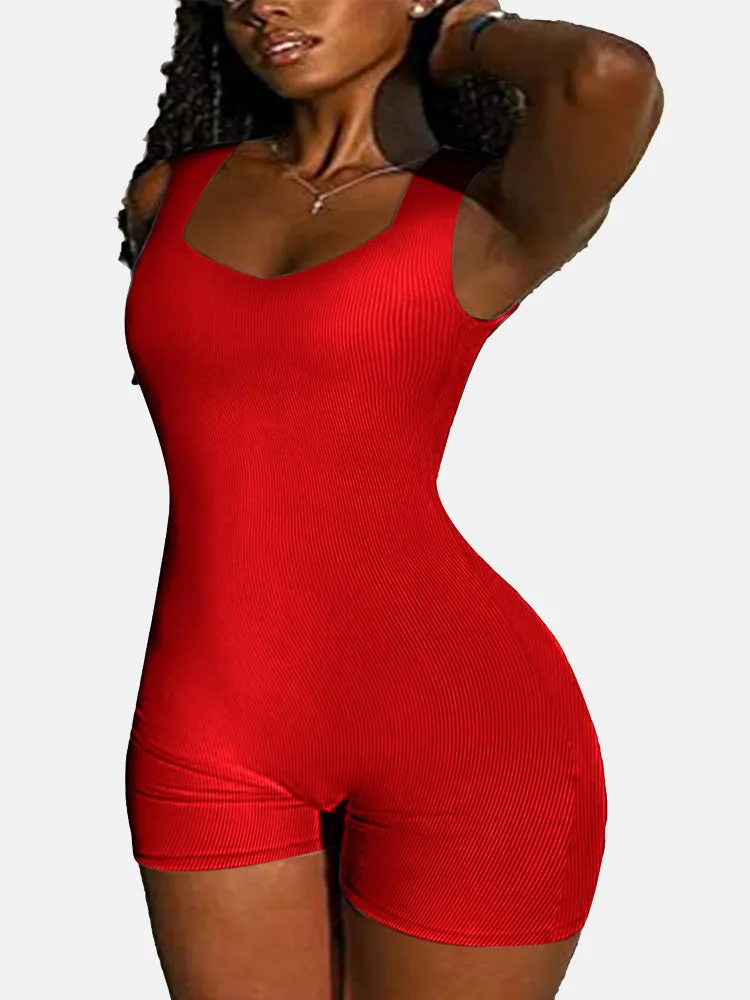 Sleeveless Ribbed Bodycon Romper
