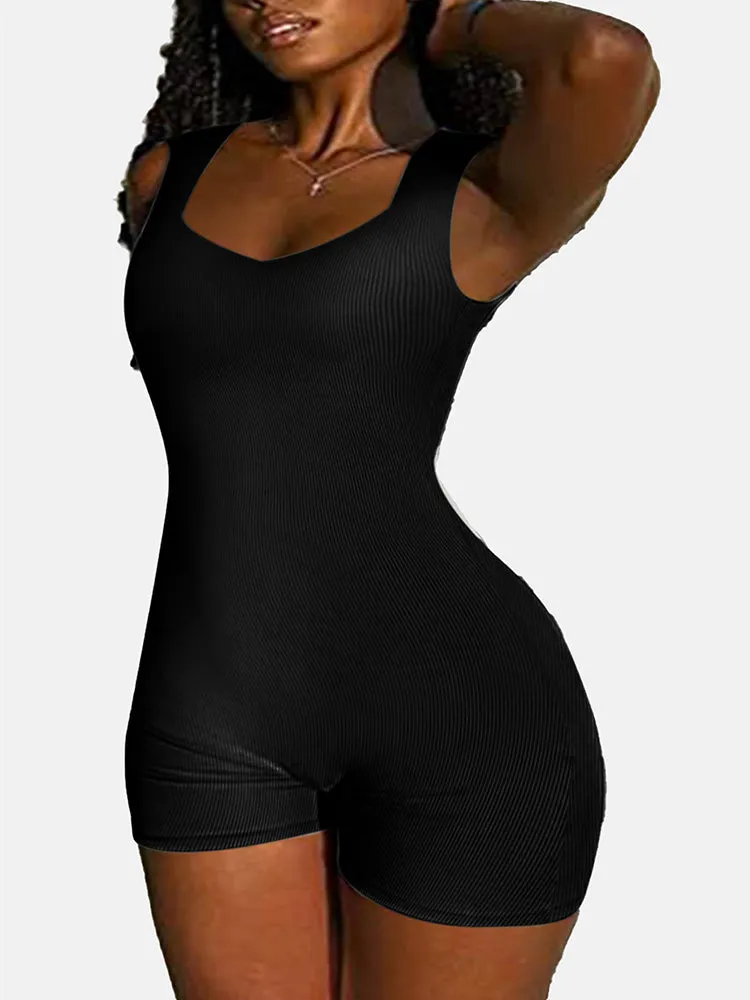 Sleeveless Ribbed Bodycon Romper